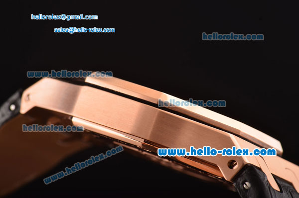 Audemars Piguet Royal Oak Chronograph Miyota OS20 Quartz Rose Gold Case with Black Leather Strap Black Dial and Dimond Markers - Click Image to Close